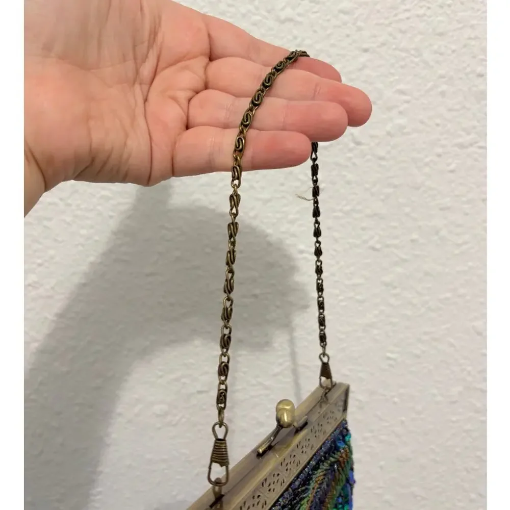 Peacock Beaded Sequin Handbag Chain Purse Coin Purse